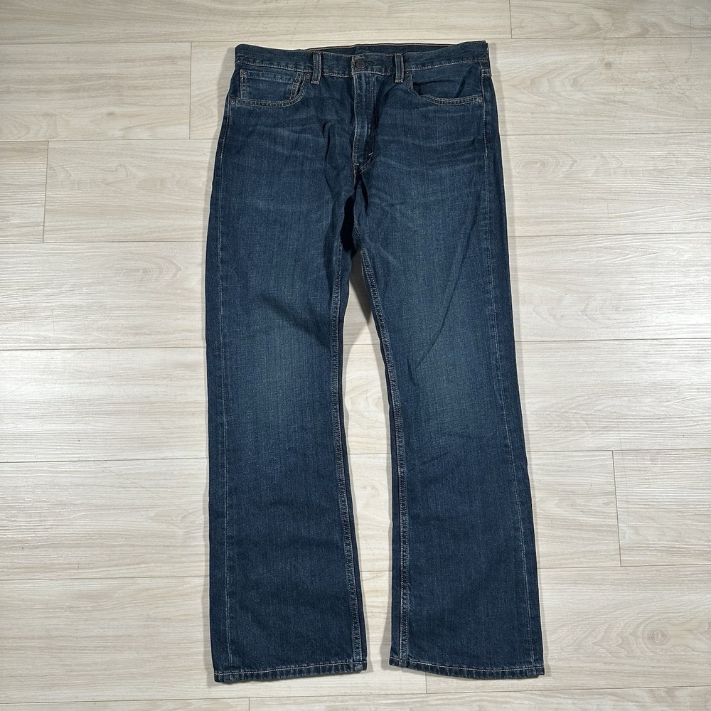 Levi's 527 Jeans Mens 36x32 Blue Denim Low Boot Cut Slim Dark Faded Wash Cowboy - Picture 1 of 9
